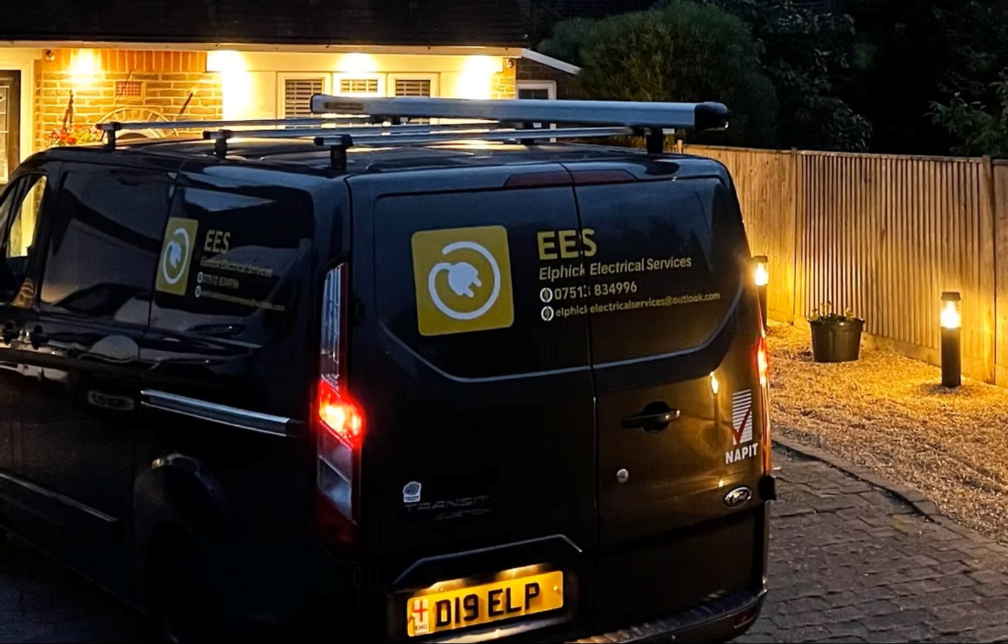 Elphick Electrical Services van parked at a customer's property